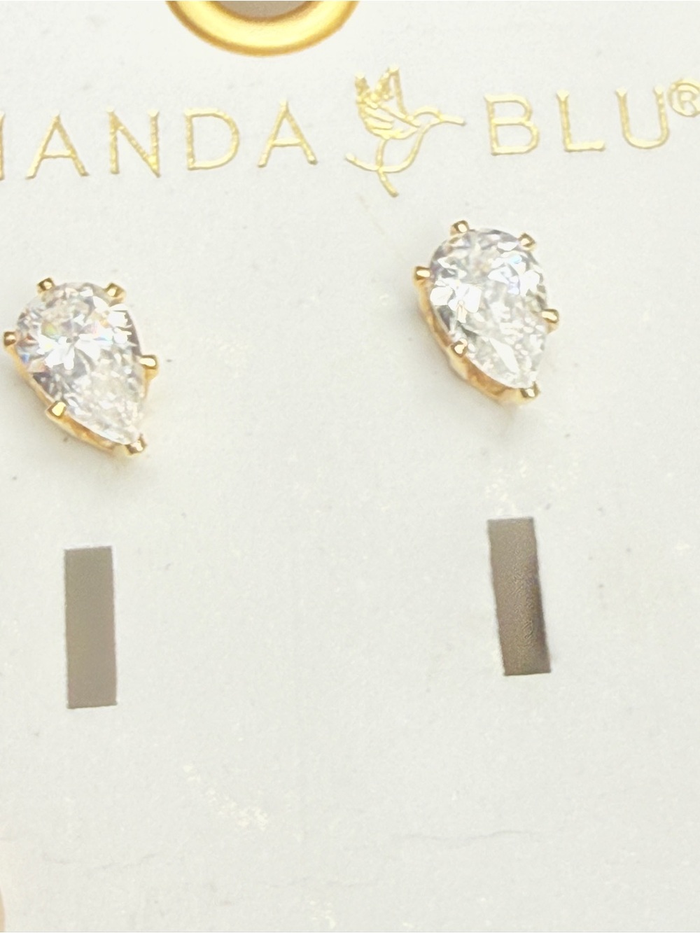 AMANDA BLU Gold Teardrop CZ Stud Earrings in Clear Crystal NEW